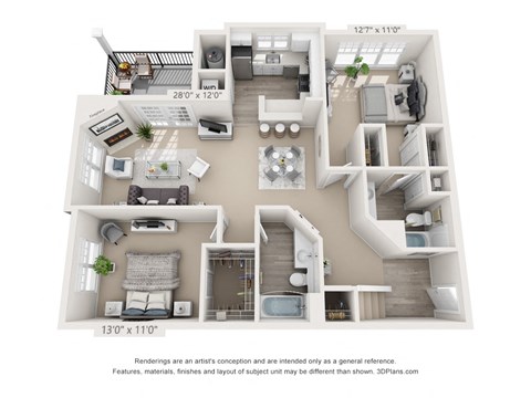 Floor plan for 2 beds, 2 baths, 1182 sqft